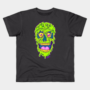 Neon slime drip spooky skull Kids T-Shirt